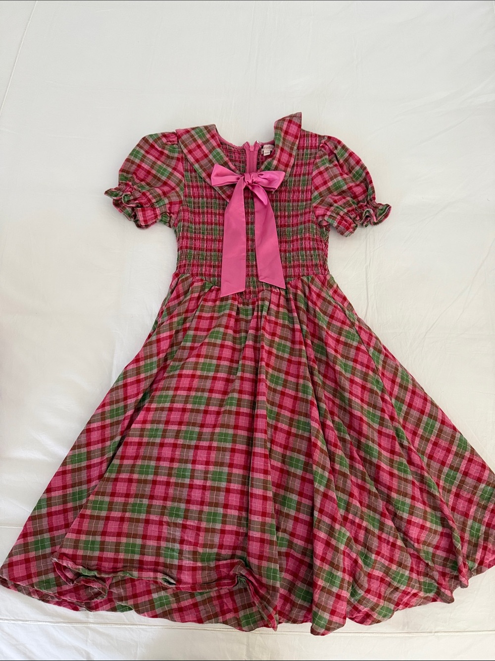 Ivy City Co Pink & Green Plaid Bow-Front Kids Dress